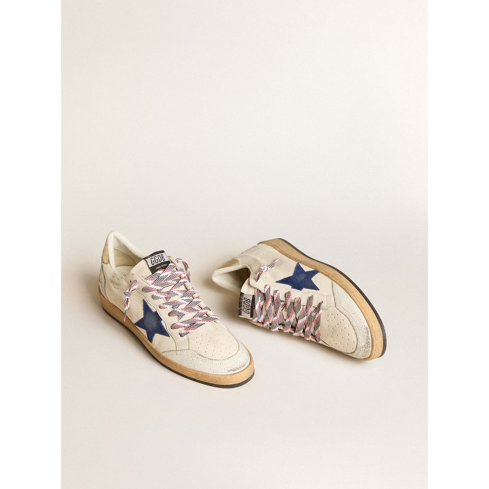 Golden Goose Mens Ball Start Nappa Leather Sneakers White Blue EU 44 | US 11 NEW